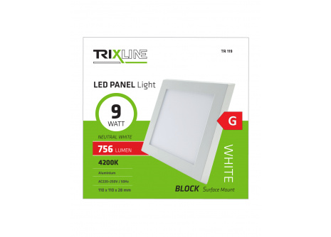 Mennyezeti LED lámpa TRIXLINE – felületre szerelhetö négyszögletes 9W hideg fehér