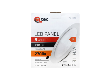 LED panel Qtec Q-223C 9W, kruhový vestavný 2700K