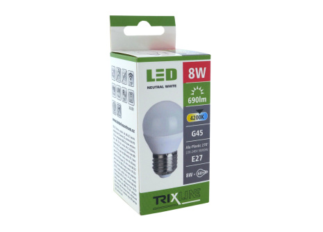 LED izzó 8W E27 G45 Trixline neutrális fehér