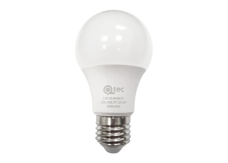 LED izzó Qtec 9W A60 E27 810lm meleg fehér
