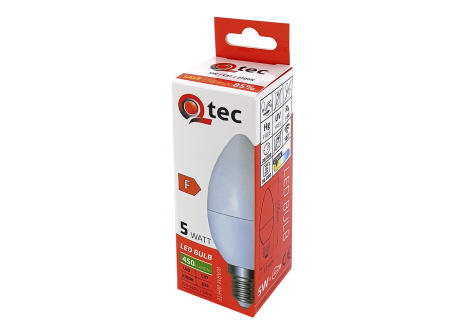 LED izzó Qtec 5W C37 E14 meleg fehér