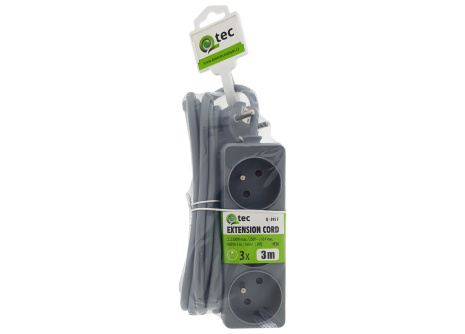 Prodlužovací přívod šedý 3 zásuvky, 3m, Q-395F QTEC 