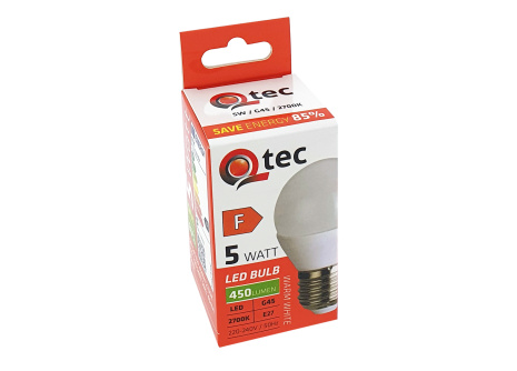 LED izzó Qtec 5W G45 E27 2700K