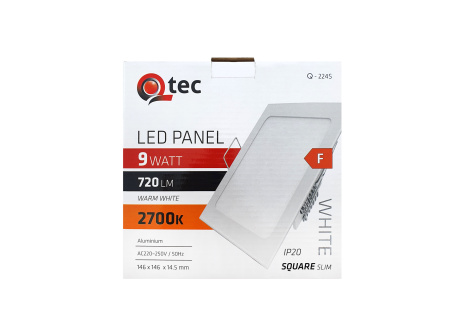 LED panel Qtec Q-224S 9W, čtvercové vestavné 2700K