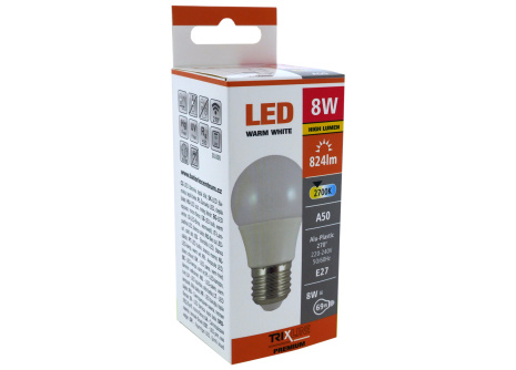 LED izzó BC TR 8W E27 A50 meleg fehér