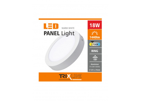 Mennyezeti LED lámpa TRIXLINE – felületre szerelhetö kerek 18W meleg fehér