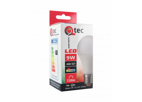 LED izzó Q tec 9W A60 E27 meleg fehér