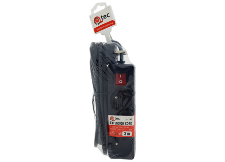 Prodlužovací přívod černý 3 zásuvky s vypínačem, 3m, Q-356F QTEC 