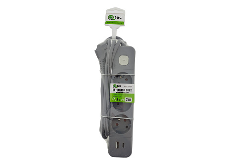 QTEC Q-417F Prodlužovací přívod 2m 3 zásuvka + VYP - USB A+C/2,4A QTEC Q-417F Prodlužovací přívod 2m 3 zásuvka + VYP - USB A+C/2,4A