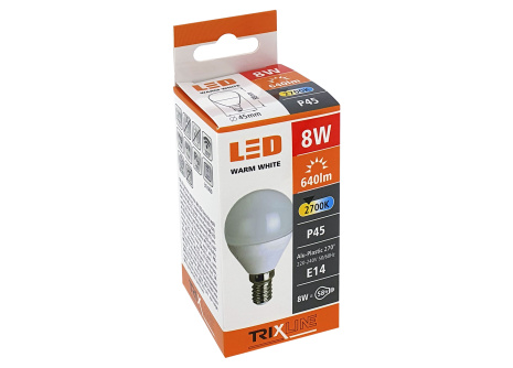  LED izzó Trixline 8W E14 P45 meleg fehér