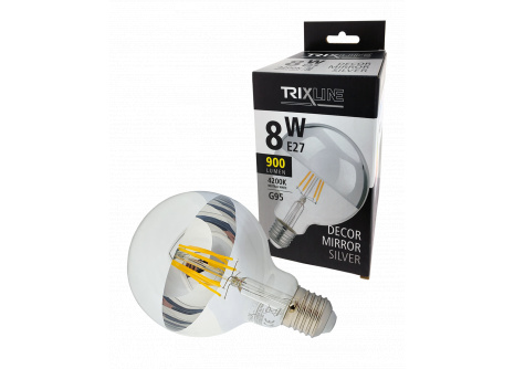 LED žárovka Trixline DECOR MIRROR G95, 8W SILVER