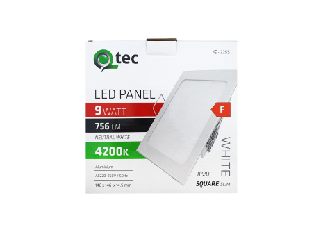 LED panel Qtec Q-225S 9W, čtvercové vestavné 4200K