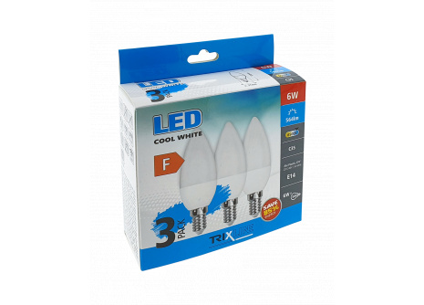 LED izzó Trixline 6W C35 E14 hideg fehér 3 PACK