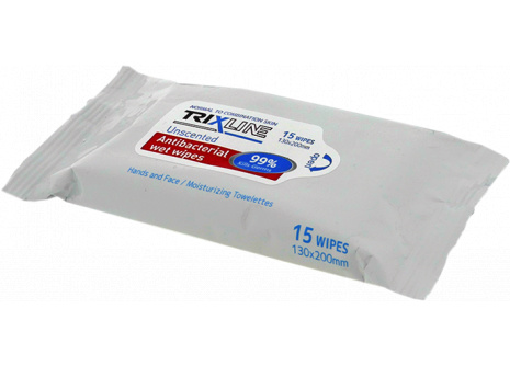 Antibakteriális kéztörlő kendő TRIXLINE 15db TR M390