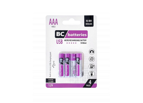 USB újratölthető AAA elem BC batteries 1,2V