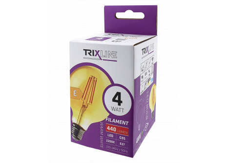 Dekor LED izzó FILAMENT Trixline 4W 440lm G95 E27 meleg fehér