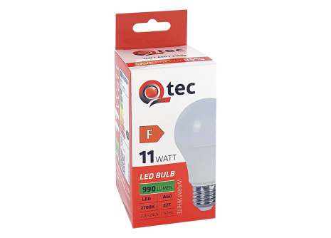 LED izzó Qtec 11W 990lm A60 E27 2700K