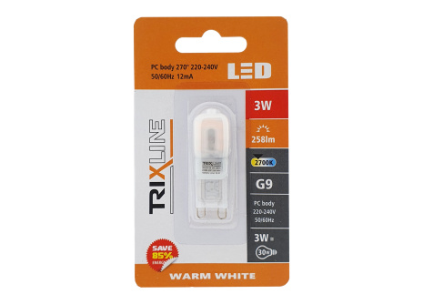 LED izzó BC TR 3W G9 meleg fehér