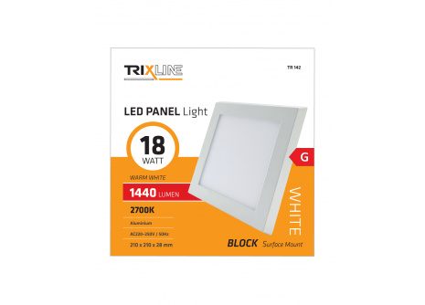 Mennyezeti LED lámpa TRIXLINE – felületre szerelhetö négyszögeletes 18W meleg fehér