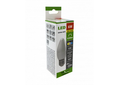 LED izzó 6W C35 E27 neutrális fehér