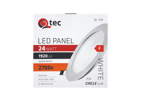 LED panel Qtec Q-210C 24W, kruhový vestavný 2700K