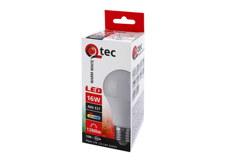 LED izzó Q tec 16W A60 E27 meleg fehér
