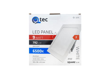 LED panel Qtec Q-227S 9W, čtvercové vestavné 6500K