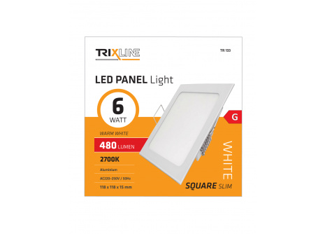 mennyezeti LED lámpa TRIXLINE – négyszögletes 6W meleg fehér
