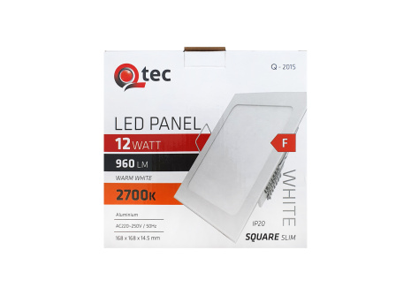 LED panel Qtec Q-201S 12W, čtvercové vestavné 2700K