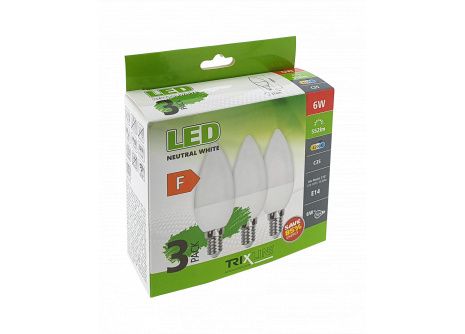 LED žárovka Trixline 6W C35 E14 neutrální bílá 3 PACK