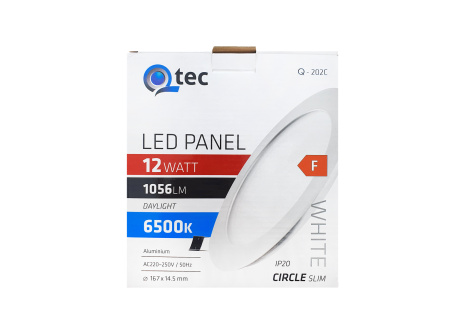 LED panel Qtec Q-202C 12W, kruhový vestavný 6500K