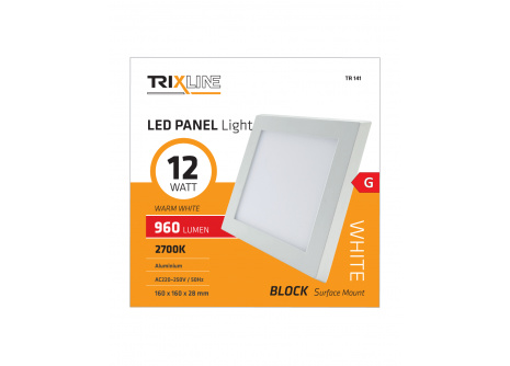 Mennyezeti LED lámpa TRIXLINE – felületre szerelhetö négyszögletes 12W meleg fehér