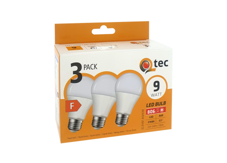 LED žárovky 9W/806lm/A60/E27 teplá bílá 3 PACK Qtec