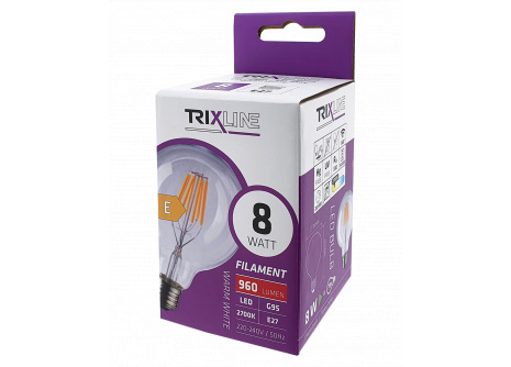 Dekor LED izzó FILAMENT Trixline 8W 960lm G95 E27 meleg fehér