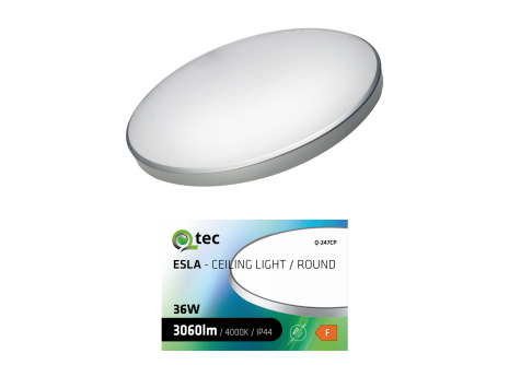 LED stropní svítidlo ESLA Q-247CP 36W 3060lm 4000K ø45cm/kruhové stříbrné QTEC