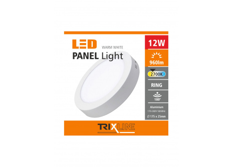mennyezeti LED lámpa TRIXLINE – felületre szerelt kerek 12W meleg fehér