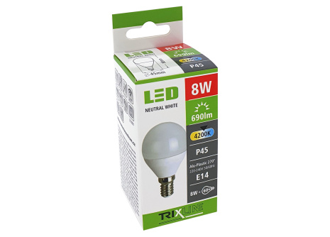 LED izzó 8W E14 P45 TRIXLINE neutrális fehér