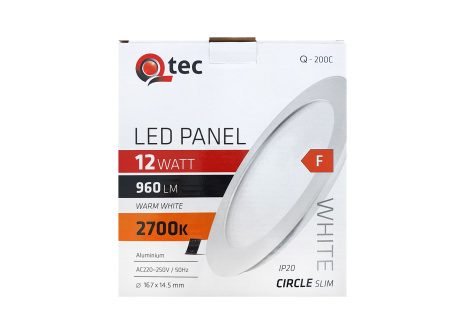 LED panel Qtec Q-200C 12W, kruhový vestavný 2700K