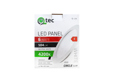 LED panel Qtec Q-221C 6W, kruhový vestavný 4200K