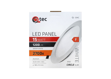 LED panel Qtec Q-204C 15W, kruhový vestavný 2700K